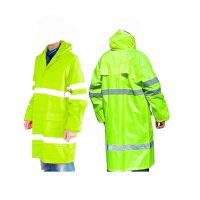 Lēts Darba Lietus Mētelis Jaka ar Kapuci Atstarojošs HI-VIS SATURN Consorte Safety Workwear Rain Jacket Yellow Darba Apģērbs