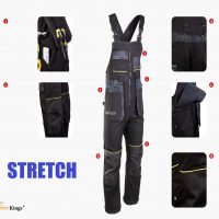 Darba Puskombinezoni ar Nokarenām Kabatām Ērts Lēts Kvalitatīvs mūsdienīgs Praktisks Staipīgs DIAMANT Seven Kings Flexi Stretch Work Overalls Cordura Black 97 Cotton 3 Spandex Safety Workwear Darba Apģērbi Danett Depo Ksenukai Marpro