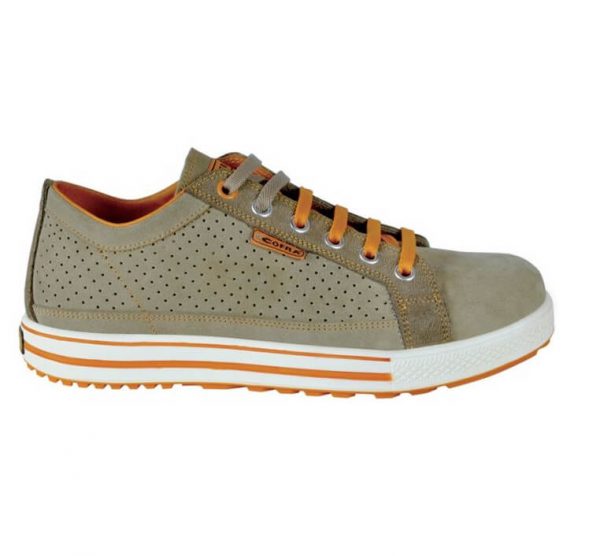 Perferētas Ādas Darba Kurpes Kedas Sneakers DIVISION Cofra S1 P SRC Work Shoes Safety Footwear Aluminium Beige Drošības Darba Apavi