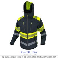 Darba Jaka Softshell HI-VIS BERGO Breathable Resistant to Moisture Fleece Velcro Reflective Grey Neon Yellow EUROPE Drošības Darba Apģērbi