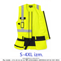 Darba Vestes ar Nokarenām Kabatām HI-VIS TACTIC 2040 Multipocket Velcro Fluo Yellow Black Drošības Darba Apģērbi Specapģērbi