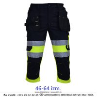 Darba Bridži Šorti ar Nokarenām Kabatām HI-VIS K0811H 4 WAYS FULL STRETCH YKK Reflective Cordura Black Drošības Darba Apģērbi Specapģērbi Aizsargapģērbi